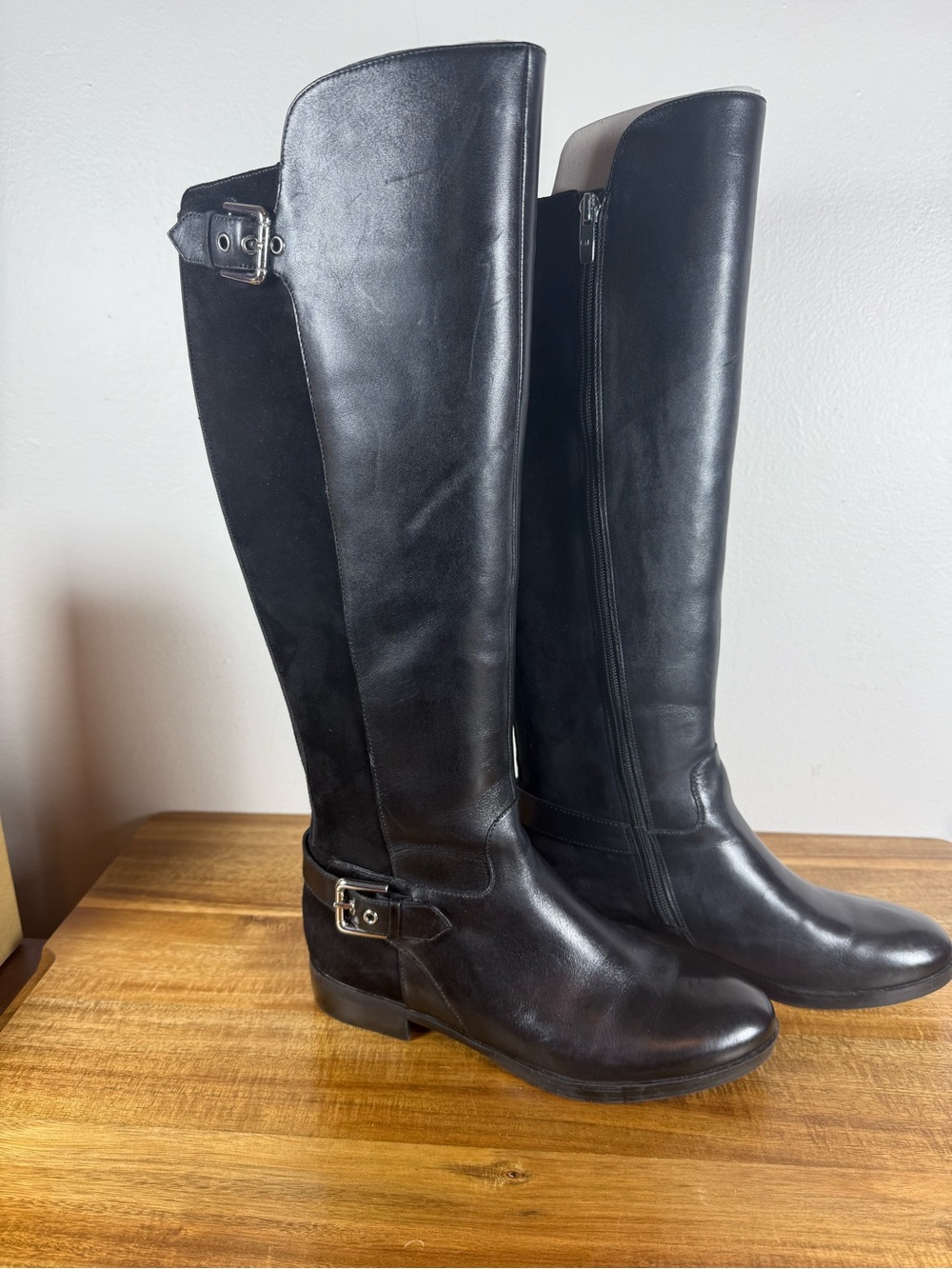 Marc Fisher Damsel Riding Boots Black Leather and Suede Size 7 NWOT